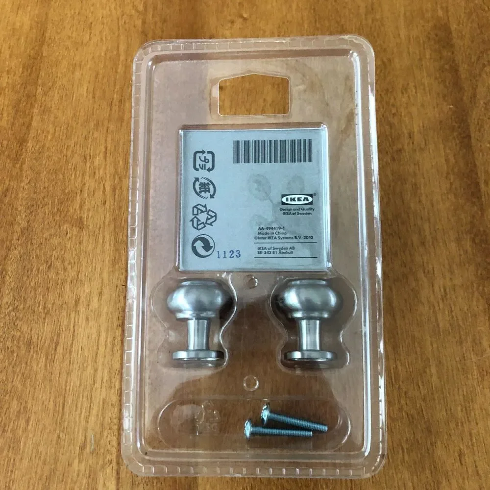 Ikea FINTORP Drawer Knobs Silver 2 Pack Screws 202.022.95 NEW